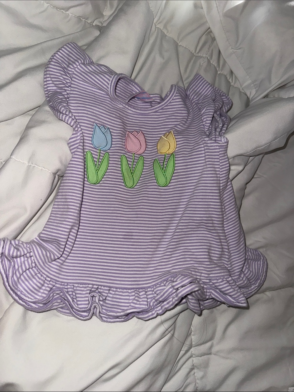 Lilac Striped Baby Top with Tulip Appliqués